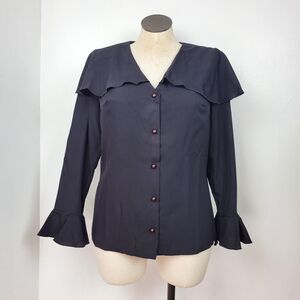 Vintage 70s Deadstock Black Pilgrim Collar Blouse